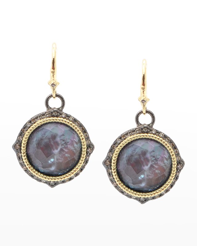 Old World Black Onyx, Mother-of-Pearl and Quartz Triplet Drop Earrings